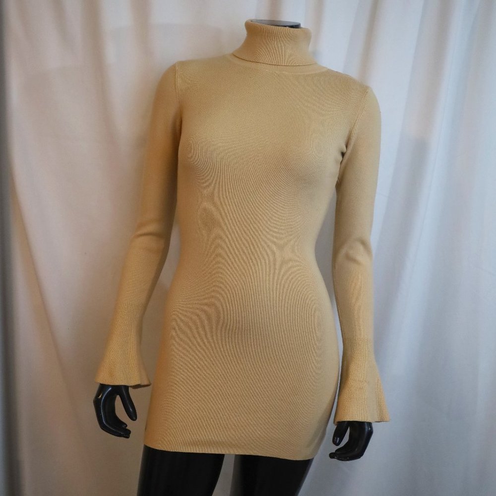 Pale Beige Turtleneck Sweater Dress